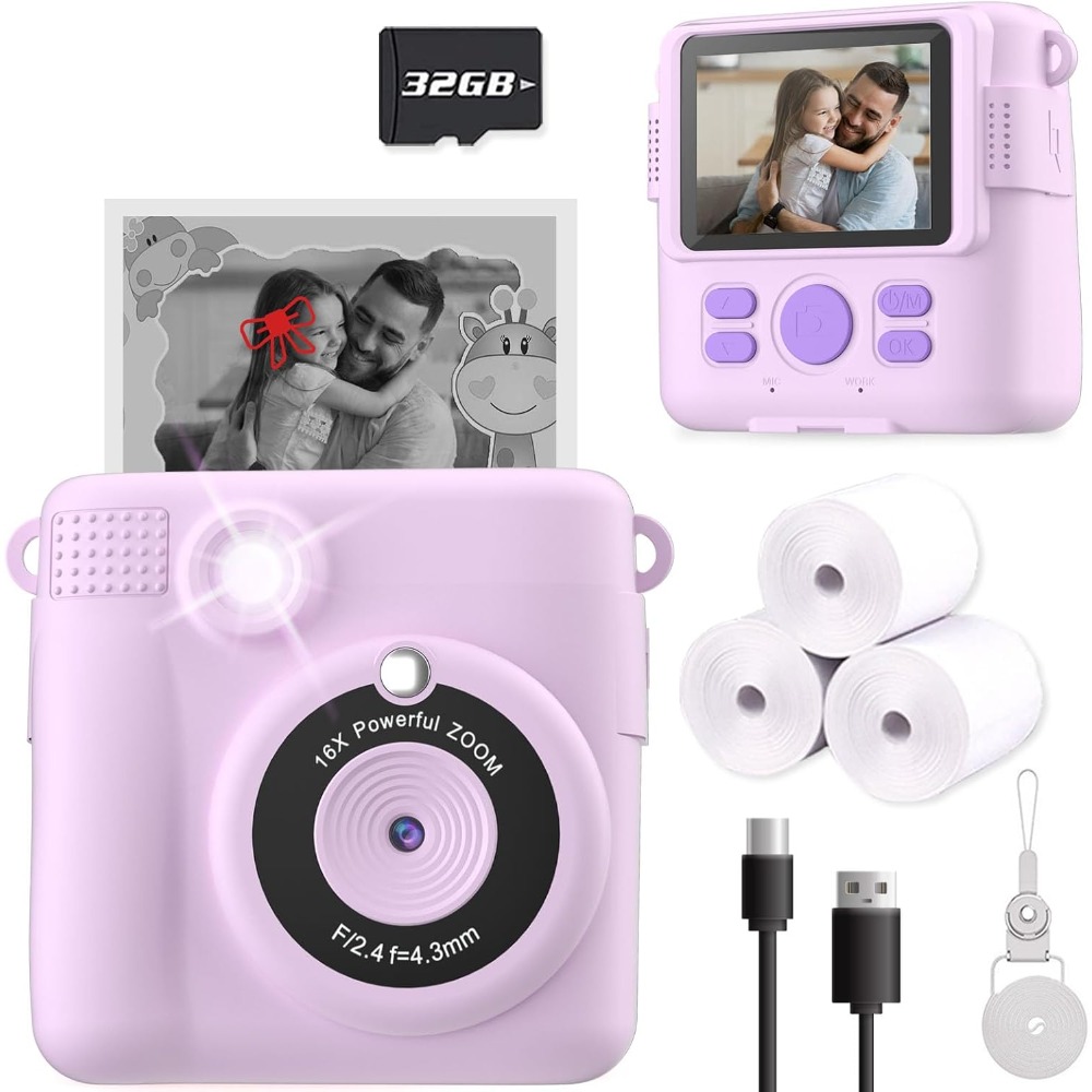 Kids Educational Videos - Fotocamera con stampa istantanea per bambini,
