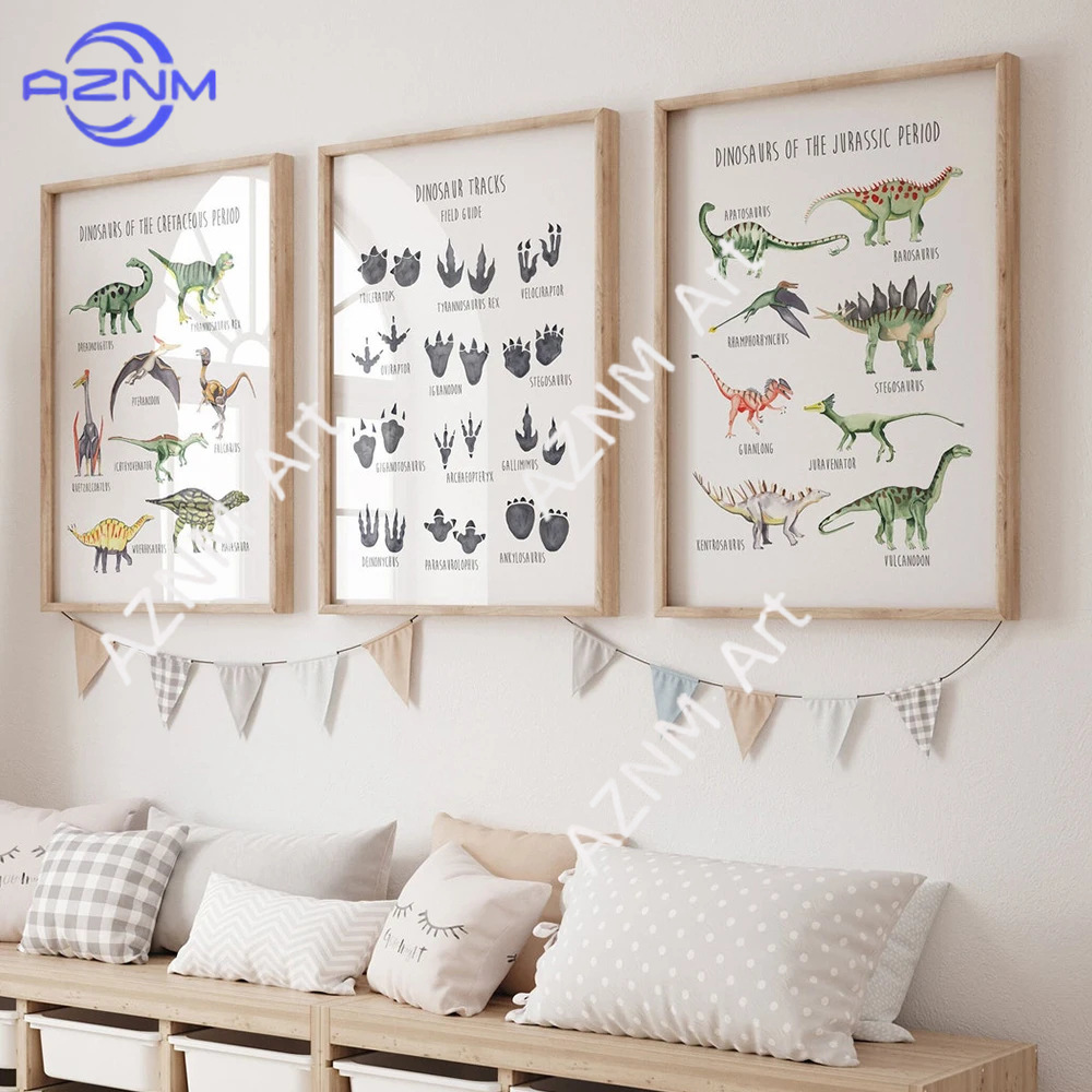 Kids Educational Poster - 1/3 pezzi, poster educativo con dinosauri