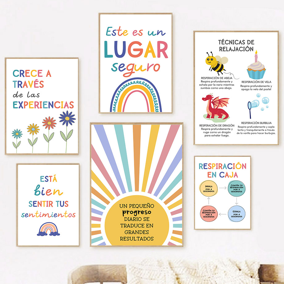 Kids Educational Poster - Educazione spagnola Motto Arcobaleno Sole Wall