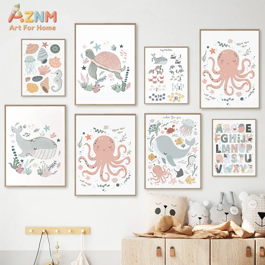 Kids Educational Poster - AZNM Quadro su tela con animali