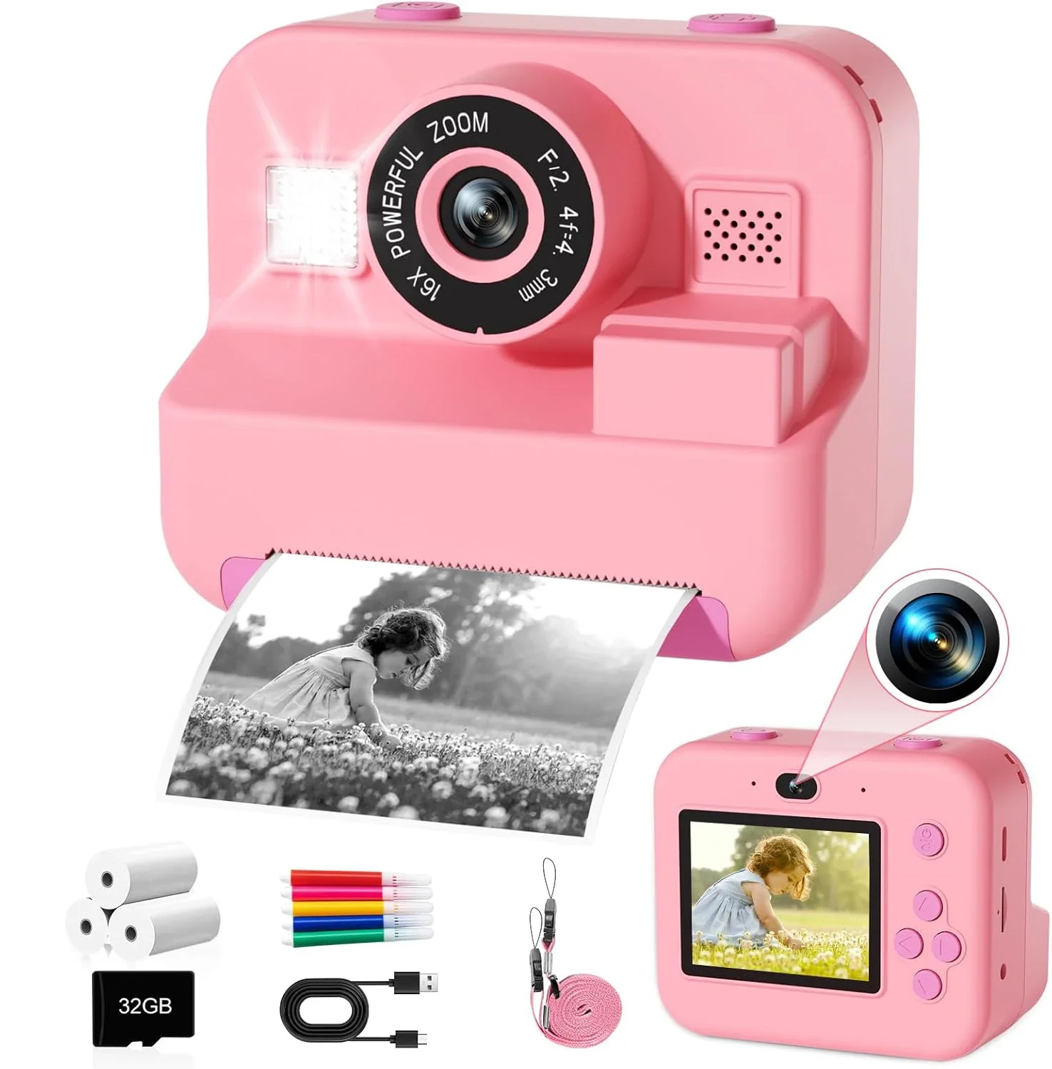 Kids Educational Videos - Fotocamera digitale per bambini, stampa istantanea
